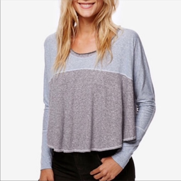 Free People Tops - Free People Cloud Nine Cropped Blue Gray Tee Sz S